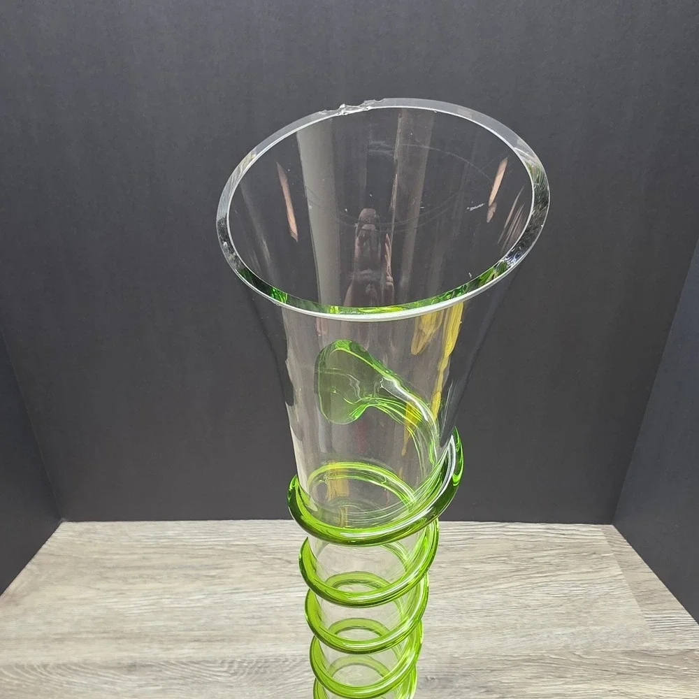 Tall Clear/Green Swirl Vase (19.75